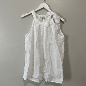 Linen white tank top with tie at neck
